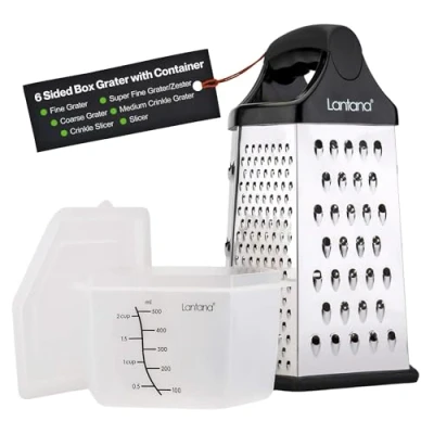 Afbeelding van Lantana 6 zijdige rasp met houder handrasp / schaaf/hakmolen onmisbare keukenfuncties voor grof, medium, fijn en microfijn rasp/snijden.