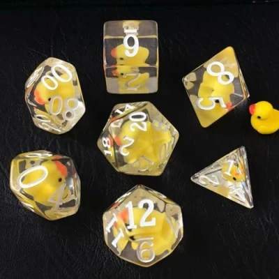 Afbeelding van Bescon Oversized YellowDuck RPG dobbelstenen set van 7, nieuwigheid Jumbo gele eend polyhedral DND spel