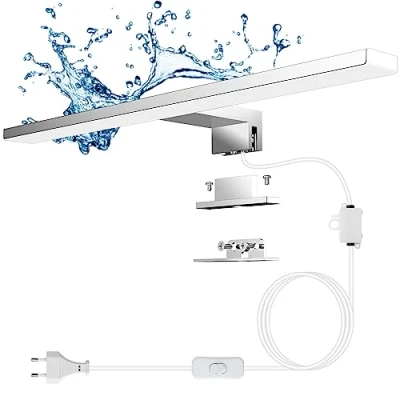 Afbeelding van Aourow LED Spiegellamp Badkamer 10W, 40CM 820LM met Schakelaar en Stekker, Koel Wit 6500K IP44 Waterdicht 230V Badkamerlamp Spiegel voor Spiegelkast Klasse II