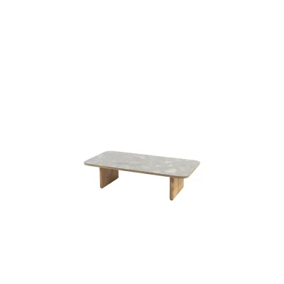 Afbeelding van 4 Seasons Outdoor Lucas salontafel teak 120 x 60 30 cm. Met keramiek terrazzo tafelblad