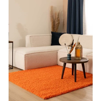 Afbeelding van Vierkant Hoogpolig Tapijt/Vloerkleed Shaggy Trend Effen Oranje 140x140 Cm