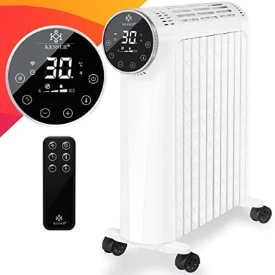 Afbeelding van KESSER® Olieradiator, 2500 W, elektrische verwarming, energiebesparend met display, wifi app en afstandsbediening, touchscreen, mobiele olie radiator, 24 uur timer, thermostaat