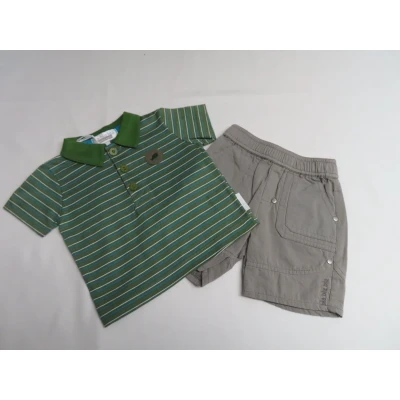 Afbeelding van Ensemble Jongens Polo streepje groen + shortje in beige 3 maand 62