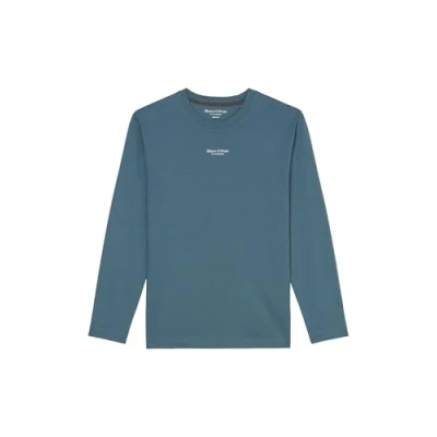 Afbeelding van Marc O&#039;Polo LOGO Print AT Centre Front Ribbed NECK TRIM Longsleeve, Heren, Maat: Small, Storm