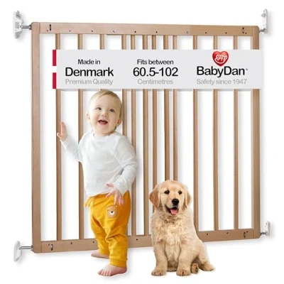 Afbeelding van BabyDan Odense, bedekt openingen tussen 60,5 102 cm/23,9 40,1 inch, uitschuifbaar traphek/babyhekje, veiligheidshek, hout, Made in Denmark (Pet Gate/Dog gate)