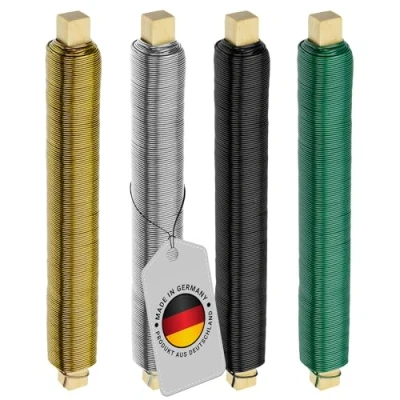 Afbeelding van ECENCE 4x bloemendraad verzinkt, 0,65mm Wikkeldraad los op houten spoel, tuindraad om bloemen en planten vast te zetten, binddraad tuin 35m Kleur goud, zilver, zwart, groen