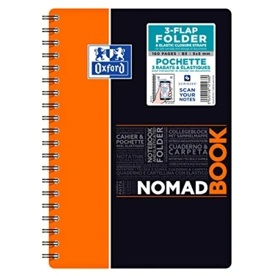 Afbeelding van Oxford NomadBook Notitieboek, spiraalbinding, formaat B5 (17 x 25 cm), 160 pagina&#039;s, kleine ruitjes, 5 mm, omslag van polypropyleen, willekeurige kleur