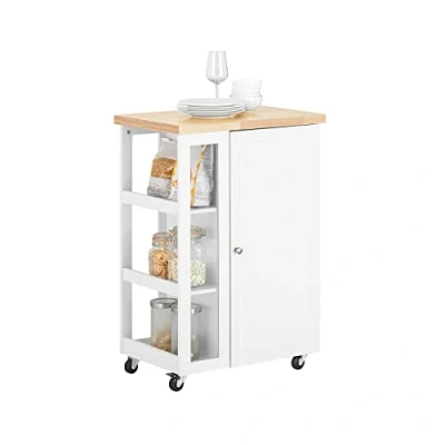 Afbeelding van SoBuy FKW75 WN Keukentrolley Serveerwagen Trolley Kast Servies met 1 deur en 3 planken