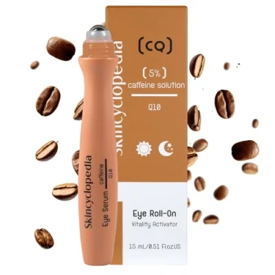 Afbeelding van Skincyclopedia Cafeïne Eye Roll On verkoelend met Q10 en hyaluronzuur, oogserum tegen donkere kringen wallen onder de ogen, anti aging oogroller, optimale oogverzorging, 15 ml