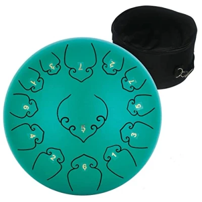 Afbeelding van Amkoskr Tongtrommel 12 Inch 30 cm Stalen Tong Drum C Sleutel 13 Notities Percussie Instrument Hand pan met Hamers/Draagtas (Groente)