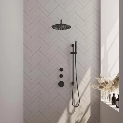 Afbeelding van Brauer Black Edition Regendouchesets inbouw hoofddouche 30cm Wandarm glijstang met inbouwdeel Gladde knoppen handdouche Staaf 1 stand