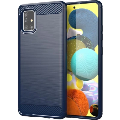 Afbeelding van Cadorabo Hoesje geschikt voor Samsung Galaxy A51 4G / M40s in BRUSHED BLAUW Beschermhoes van flexibel TPU siliconen roestvrij staal carbonvezel look Case Cover