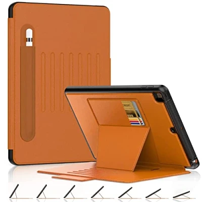 Afbeelding van DAORANGE Hoes voor iPad 9e/8e/7e Generatie, 10.2 Inch 2021/2020/2019, PU Lederen Schokbestendig Magnetisch Cover met Penhouder, 7 hoeks Standaard, Automatisch Wekken/Slapen (Bruin)