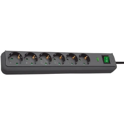 Afbeelding van Eco Line 13.500A stekkerdoos met overspanningsbeveiliging 6 voudig lichtgrijs 1,5m H05VV F 3G1,5