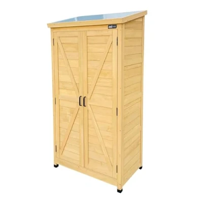 Afbeelding van AXI Hugo houten opbergkast Bruin Tuinkast met Verzinkt dak 3 legplanken en bodem FSC hout Magneetsluiting 85x52x174cm