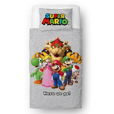 Afbeelding van Character World NINHEGDS001UK1 Super Mario Officiële Single Dekbedovertrek Omkeerbare 2 zijdige Beddengoed Merchandise Inclusief Bijpassende Kussensloop Eenpersoonsbed Set Polykatoen Twin
