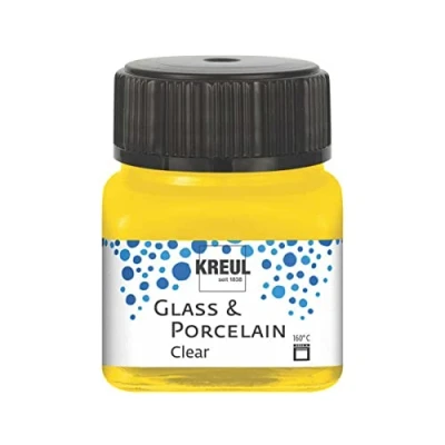 Afbeelding van KREUL 16202 glas &amp; Porselein Helder Zonnegeel, in potje van 20 ml, transparante en porseleinverf op waterbasis, sneldrogend, glashelder