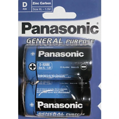 Afbeelding van Panasonic R20 monobatterij voor algemeen gebruik 2 pack blister zink koolstof
