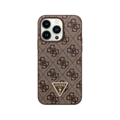 Afbeelding van Guess GUHCP16SP4TDPW iPhone 16 6.1&quot; bruin/bruin hardcase Leer 4G Triangle Strass