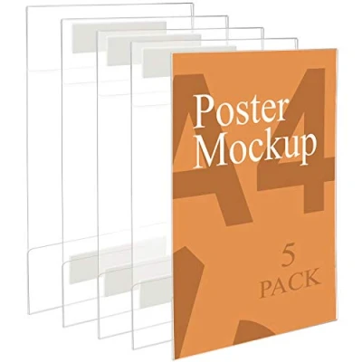 Afbeelding van Kurtzy A4 Adhesieve Muur Poster Houders (5Pak) Universele Muurmontage Barst en Scheur Werend Helder Acryl Plakaat Displays met Tape Kantoor, Winkel &amp; Restaurant Boren Niet Nodig