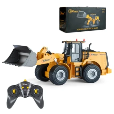 Afbeelding van Top Race 9 kanaals speelgoedwagen, robuuste op afstand bestuurde voorlader, RC bouwtractor met lichten en geluiden, 2,4 GHz metalen schep onderdelen in hobbykwaliteit