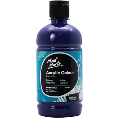 Afbeelding van MONT MARTE Signature Phthalo Blue acrylverf, 500 ml, semi matte afwerking, geschikt voor canvas, hout, stof, leer, karton, papier, MDF en ambachten