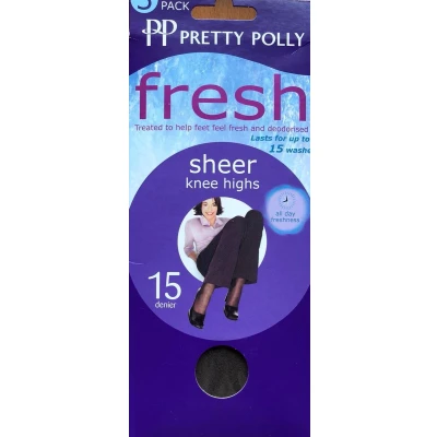Afbeelding van Pretty Polly Kniekousje Fresh 15 Den. One Size Barely Black 3 Paar Voordeelverpakking