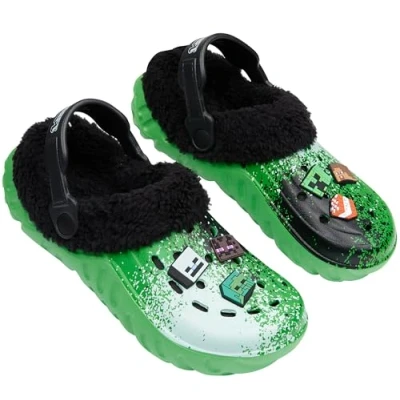 Afbeelding van Minecraft Clogs voor kinderen, winter, met bedels, pantoffels kinderen en jongeren, Groen, 32/33 EU