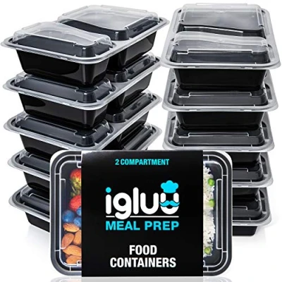 Afbeelding van Igluu Meal Prep Maaltijdvoorbereidingscontainers Met 2 Compartimenten, Herbruikbare BPA vrije Voedselopslagtrays Luchtdichte Deksels, Magnetron, Vriezer Vaatwasmachinebestendig, Stapelbare 20 stucks