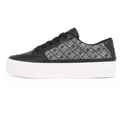 Afbeelding van Tommy Hilfiger Vrouwen Vulc lederen Sneaker Monogram FW0FW08331, Zwart, 4 UK, 37 EU