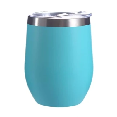 Afbeelding van Gtell 12oz roestvrijstalen wijnbeker zonder steel met deksel, dubbelwandige geïsoleerde reismok, perfect voor wijn, koffie, dranken, champagne, cocktails (lichtblauw)