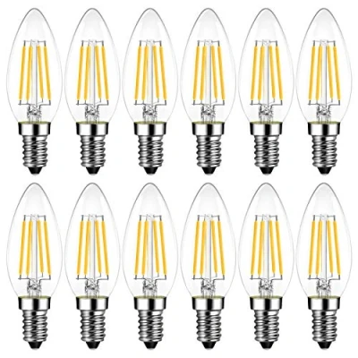 Afbeelding van LVWIT E14 kaars ledlamp voor kroonluchter, 470 lm, 4 W, vervangt 40 watt, 2700 K warm wit, filament draadlamp, glas, niet dimbaar, 3 jaar garantie (verpakking van 12)