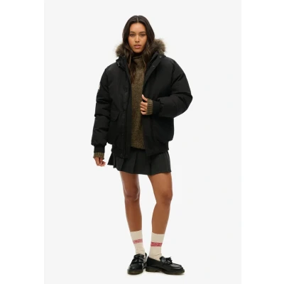 Afbeelding van Superdry Vrouwen Oversized Everest Bomberjack van Imitatiebont Zwart Grootte: L