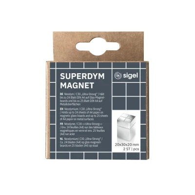 Afbeelding van SIGEL BA707 Neodymium magneet, 2 x 3 cm, C30&quot;Ultra Strong&quot; (N50), voor glazen magneetborden, zilver, stuks