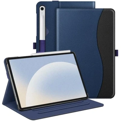 Afbeelding van Fintie Hoes voor Samsung Galaxy Tab S9 FE 10,9 inch/Tab 11 inch 2023 tablet, Multi Angle Folio beschermhoes met documentenvak en automatische slaap/waakfunctie, donkerblauw