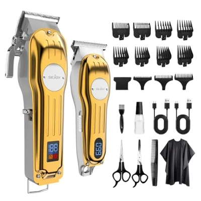 Afbeelding van tondeuse voor mannen, draadloze en trimmers met lcd scherm geleidekammen, oplaadbare kappersset het knippen van haar