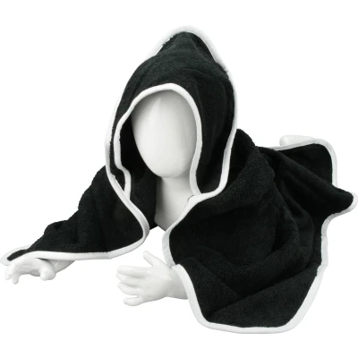 Afbeelding van ARTG® Babiezz Babycape Baby Badcape Kraamkado 75 x cm Zwart Cape en Capuchon / Witte Rand 100% Katoen BLACK WHITE