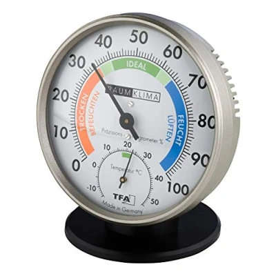 Afbeelding van TFA Dostmann Precisie thermo hygrometer, 45.2033, voor binnenklimaatbeheersing, analoog, met comfortzones, controle van temperatuur en luchtvochtigheid (antraciet)