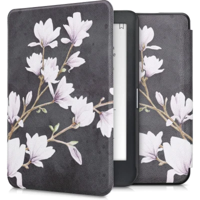 Afbeelding van kwmobile e reader hoesje compatibel met Kobo Clara HD Magneetsluiting Ereader case Magnolia in taupe/wit/donkergrijs