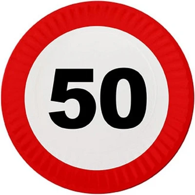 Afbeelding van 16x Wegwerpbordjes 50 jaar verjaardag 23 cm Feestbordjes