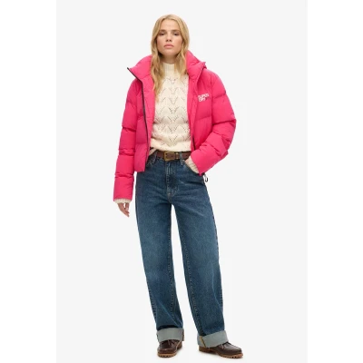 Afbeelding van Superdry Hooded BOXY Puffer Winterjas, Dames, Maat: 42, Raspberry red