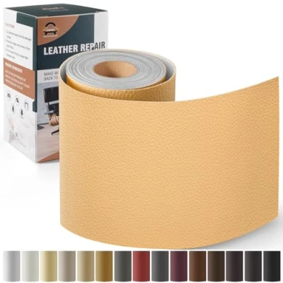 Afbeelding van Leder reparatie kit, 10 x 160 cm OAZ kunstleer zelfklevend, kit lederen patch zelfklevende patches voor autostoelen meubels sofa tassen,Beige gelb