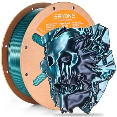 Afbeelding van ERYONE High Speed Filament Silk Dual Color 1.75mm +/ 0.03mm, 3D Printing PLA Pro Fit Most FDM Printer, 1kg (2.2LBS) / Spool, Emerald Green &amp; Black
