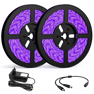Afbeelding van Onforu 20 m uv ledstrip, blacklight strip met voeding, 12 V flexibele 1200 leds, zelfklevend, 2835 lichtstrip, lamp, lichtstrip zwart licht voor feestjes, bar, neonkleuren, club, disco, decoratie