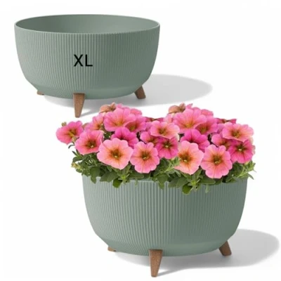 Afbeelding van MELTOM Bloempot schaal met poten, inzetstuk, kruidenpot, plantenbak, eco gerecycled, groen, XL 47 cm
