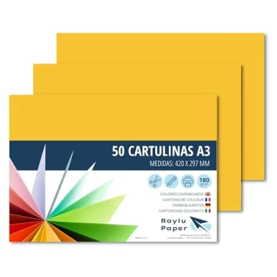Afbeelding van Raylu Paper® A3 50 stuks, 180 g/m², 420 x 297 mm, gekleurde dozen met soft touch, perfect voor verband, kantoor, tekenen en knutselen (kanarievogelgeel)