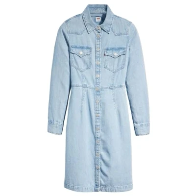 Afbeelding van Levi&#039;s dames Mini blousejurk in lyocellblend met borstzakken de kleur Indigo, maat: XS