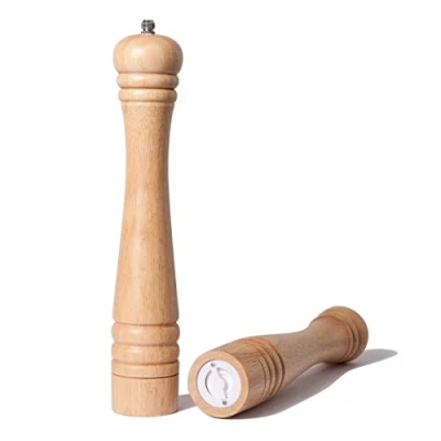 Afbeelding van Zout en pepermolenset, set van 2 kruidenmolens met keramische molen rubberhout, H 30 cm