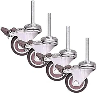 Afbeelding van 2 inch 50mm wielen M8 x draadmeubels zwenkwielen stille Universele draaibare zware rubber met rem voor trolley Babybed Wijnkar 200KG 4PCS (schroef)