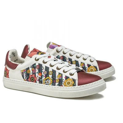 Afbeelding van Goby Floral Fusion Dames Sneakers Bloemenprint &amp; Bordeau Detail Maat 38